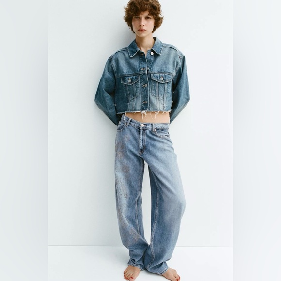 Zara TRF Mid Rise Denim Rhinestones